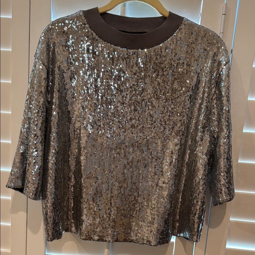 All Saints Silver Sequin Boxy Top
